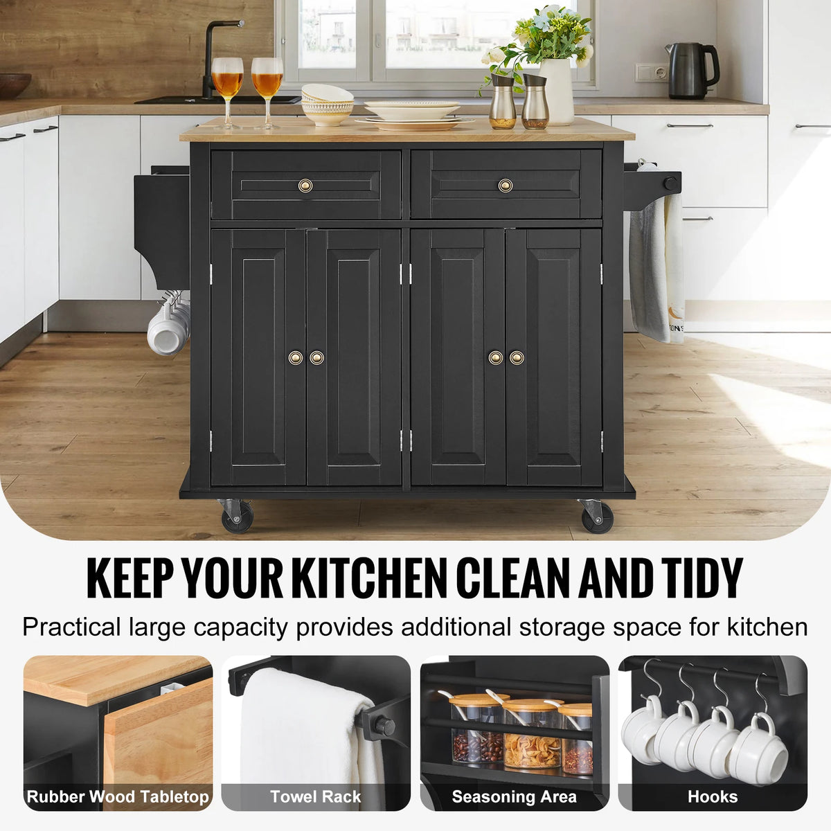Feathercharm Rolling Kitchen Island