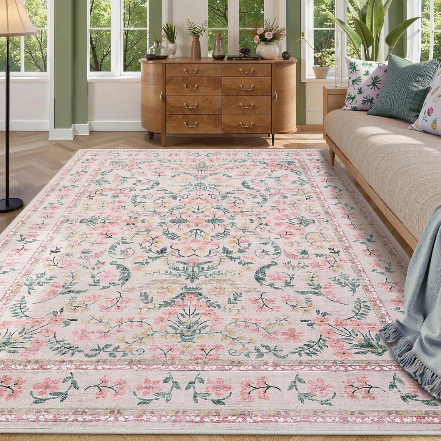 Vireya Washable Floral Area Rug