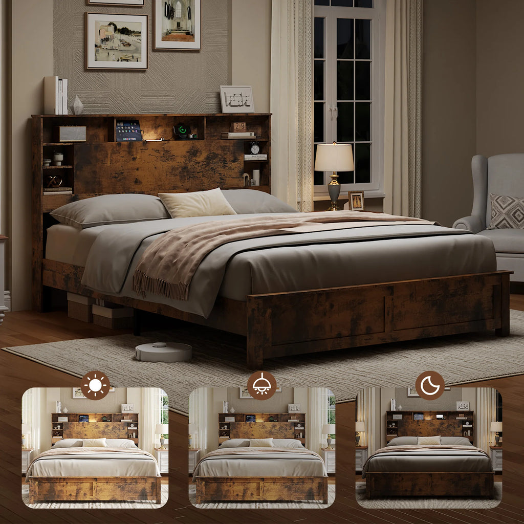 Merehaven Storage Platform Bed with LED Headboard