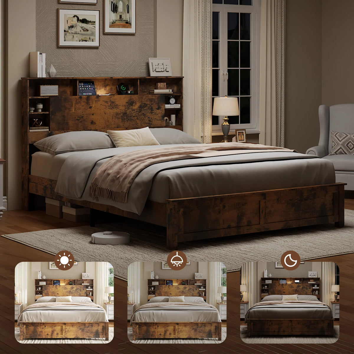 Merehaven Storage Platform Bed with LED Headboard