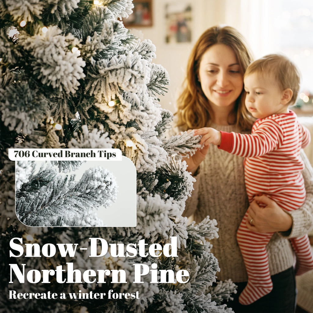 Northpine branch detail showing 706 curved snow-flocked branch tips