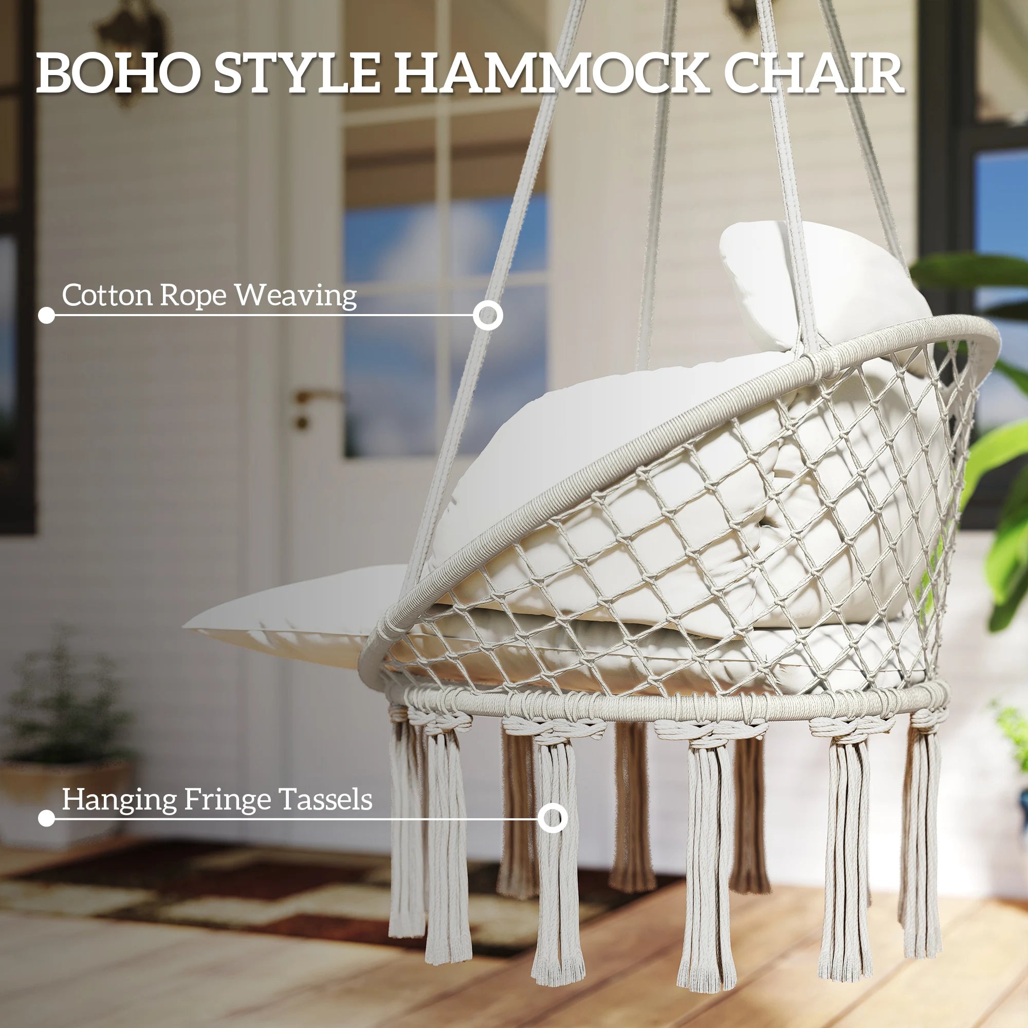 Calista Macramé Hanging Chair – Cream