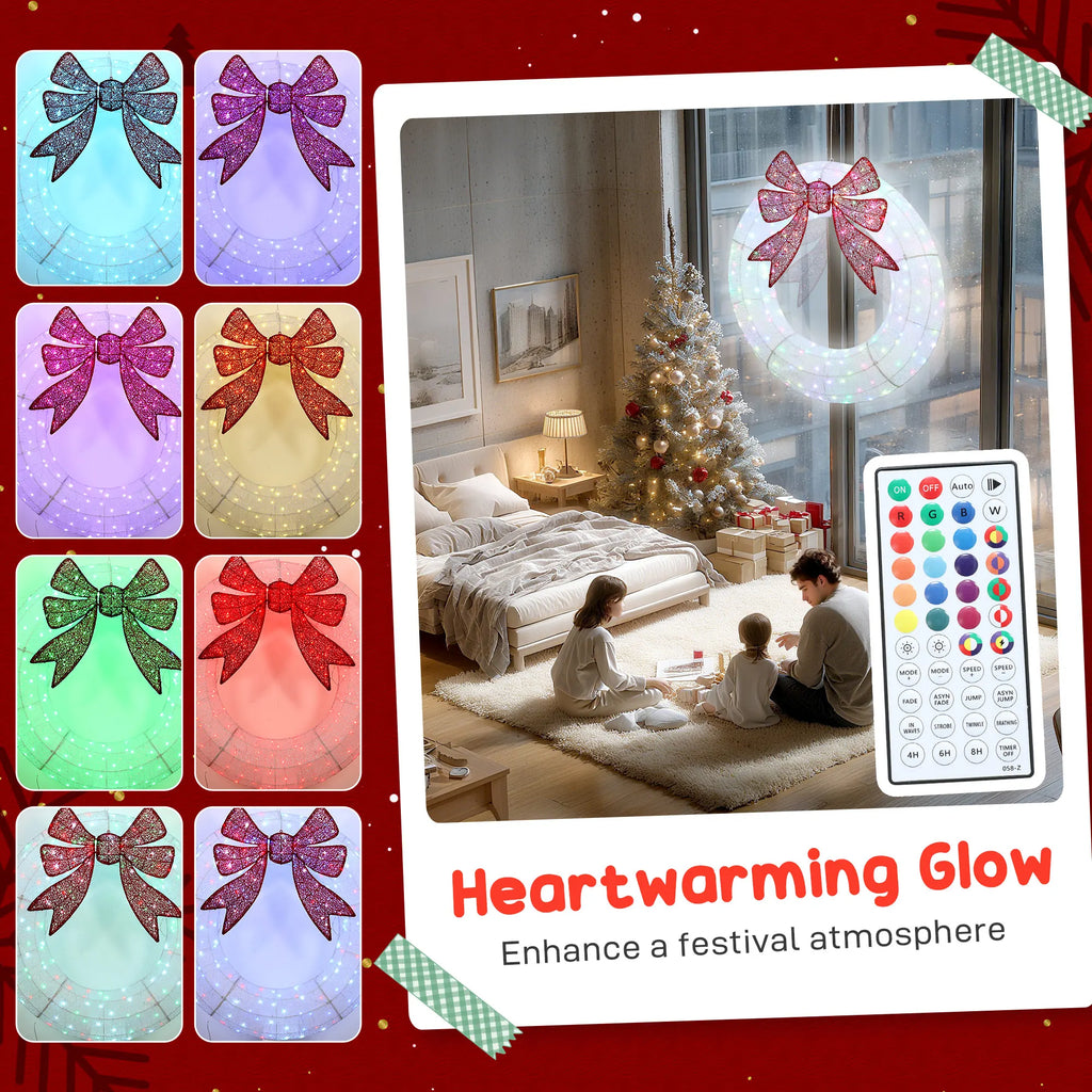 Glowmere lighted wreath shown in a Christmas display