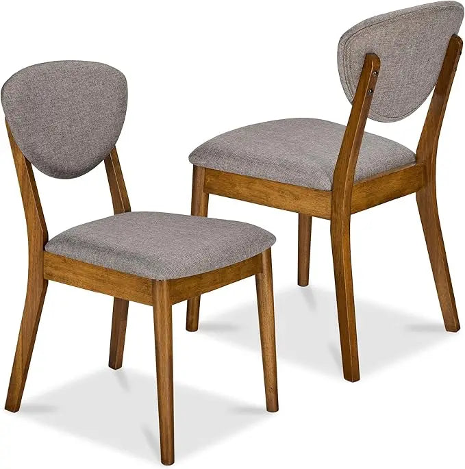 Mid-Century Upholstered Wood Dining Chairs – Set of 2
