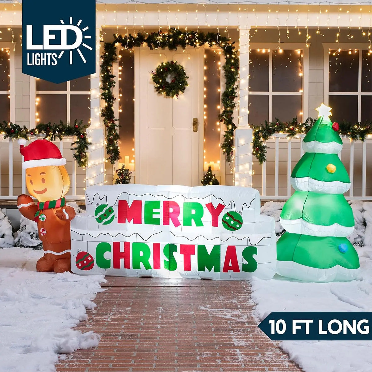 Gingerwish LED-lit Merry Christmas yard sign with a ten-foot length label.