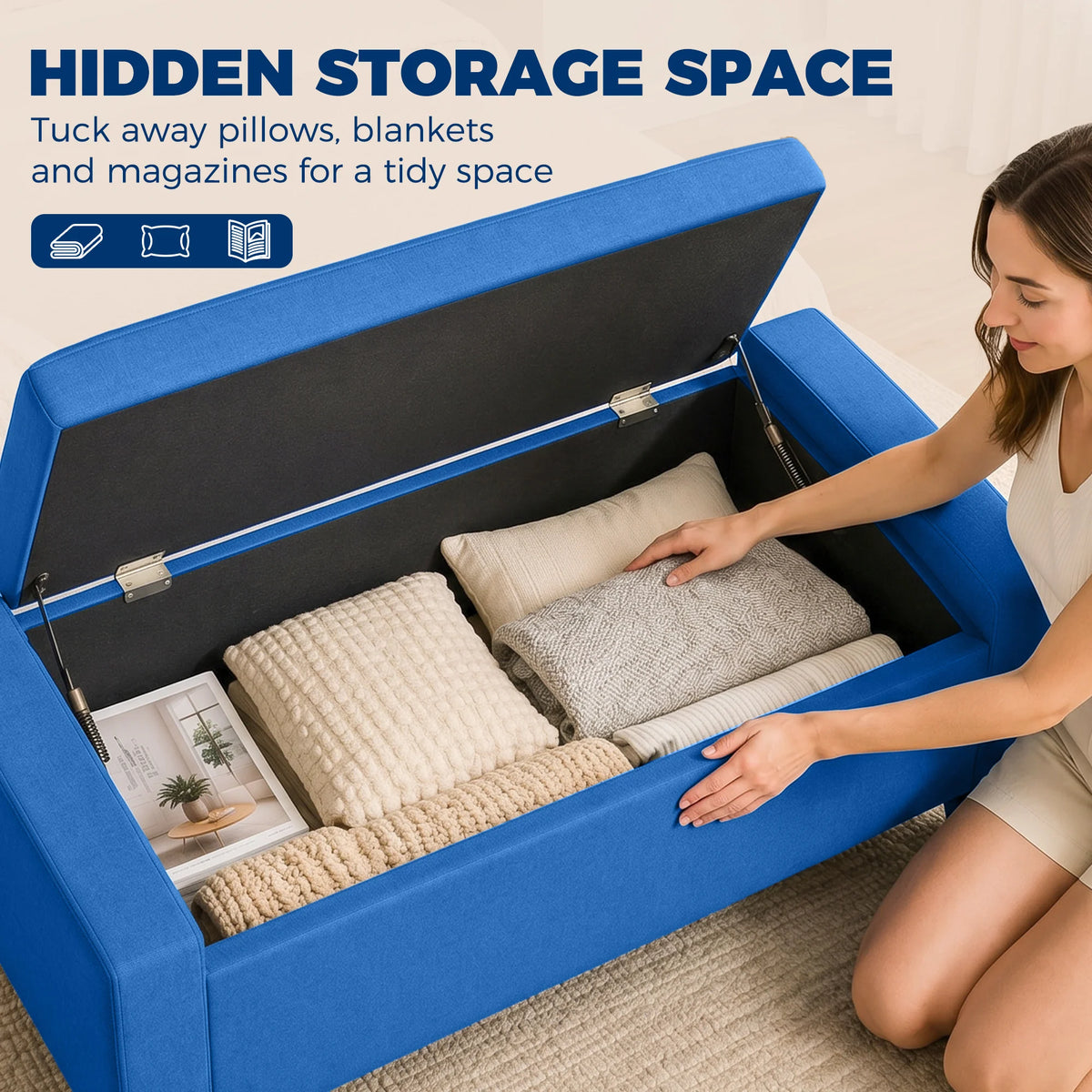 Trellen Tufted Storage Bench – Blue