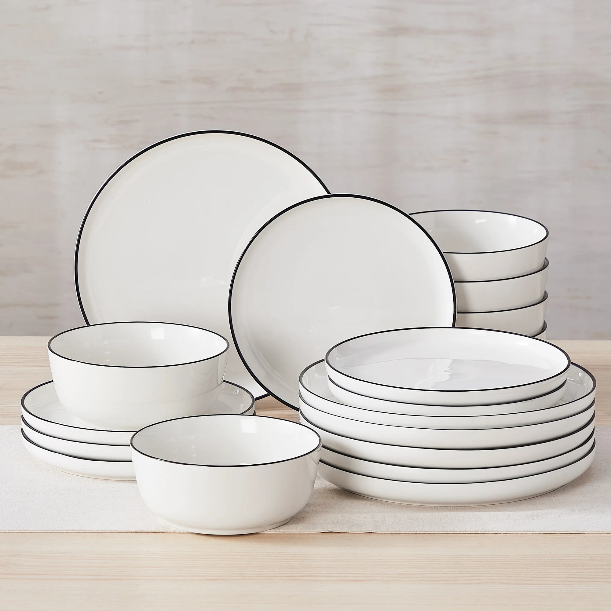 MALACASA Porcelain Dinnerware Set – White or White with Black Rim, 12–24 Pieces
