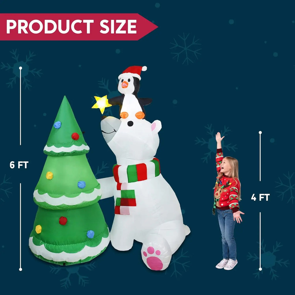 Treestar Christmas inflatable height graphic showing approximately six feet with a person for scale.