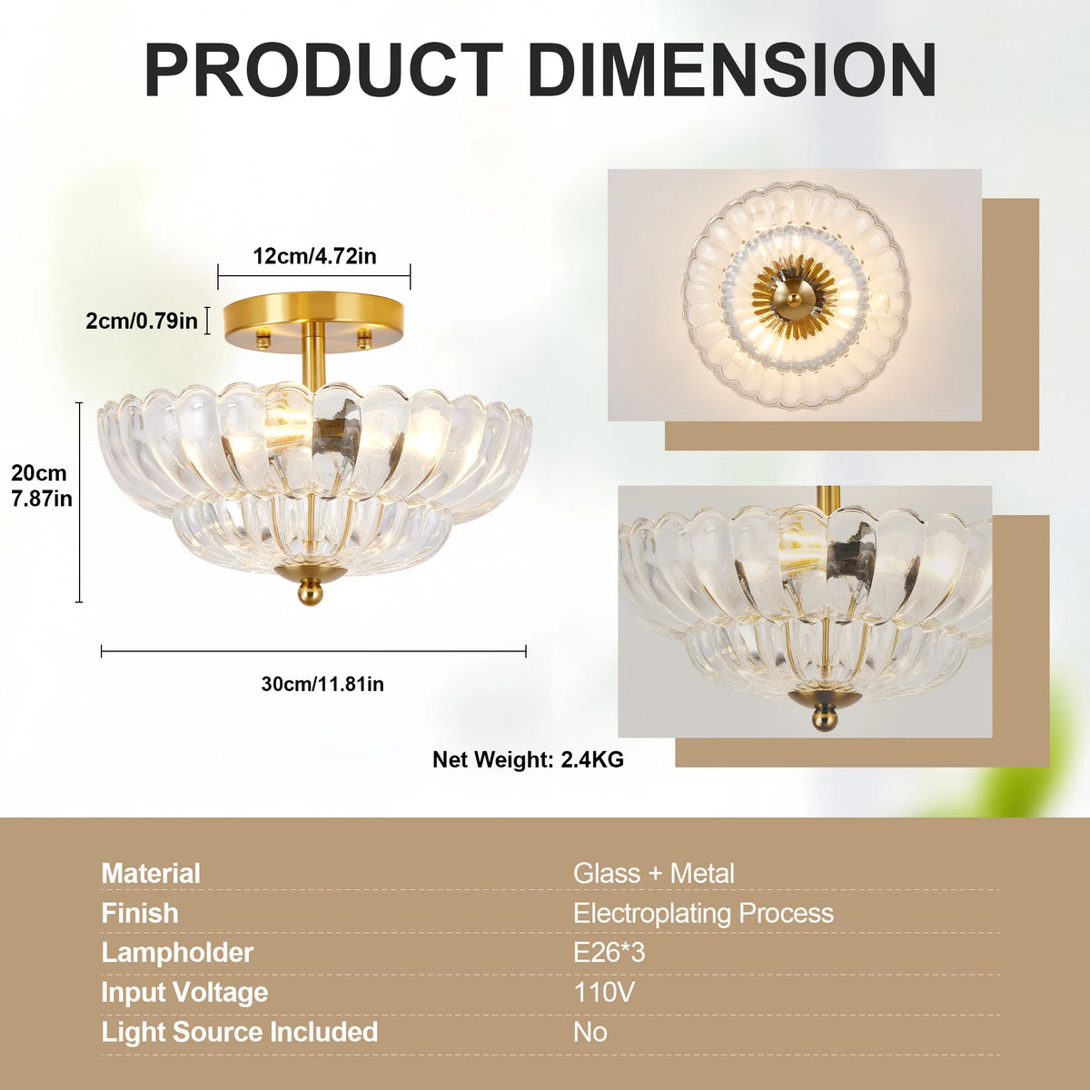 Westleigh Clear Glass Ceiling Light, Gold
