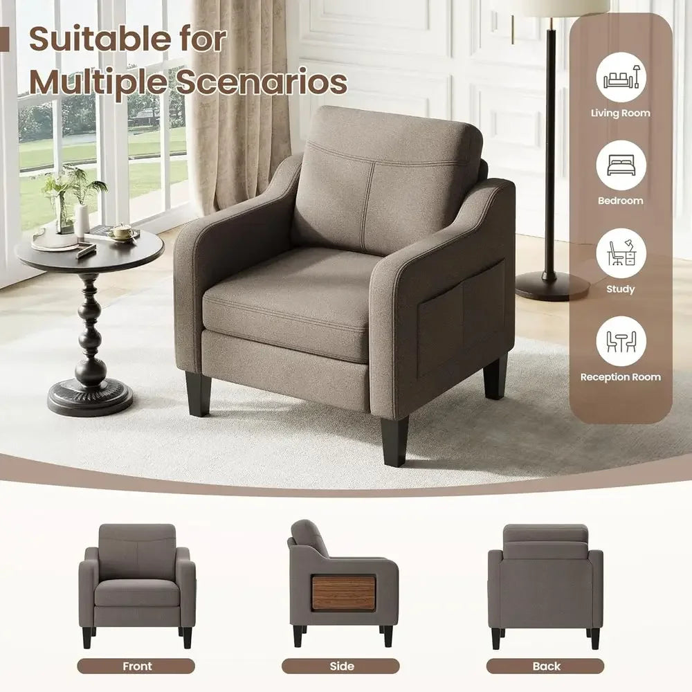 Morrowrest chair use montage showing the opposite-side storage pocket