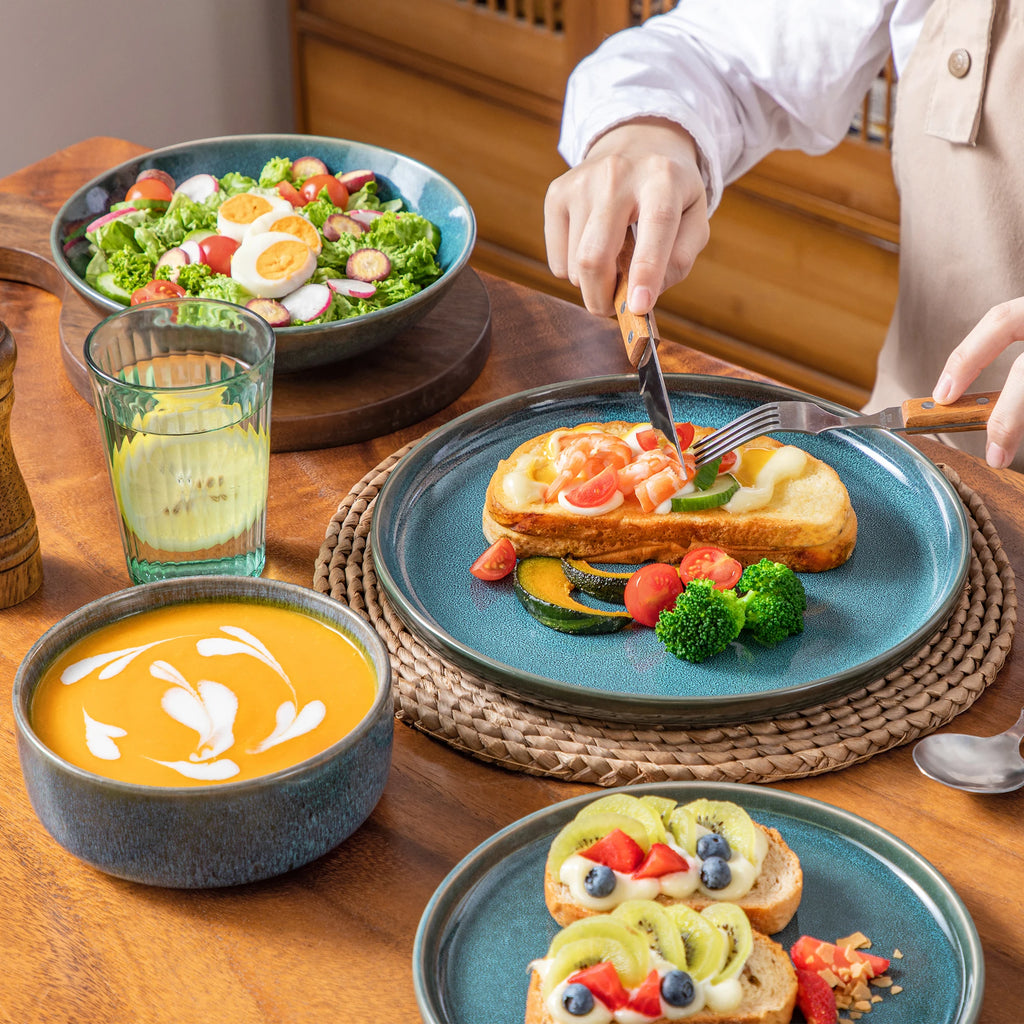 VANCASSO VEGA Reactive Blue Stoneware Dinnerware Set