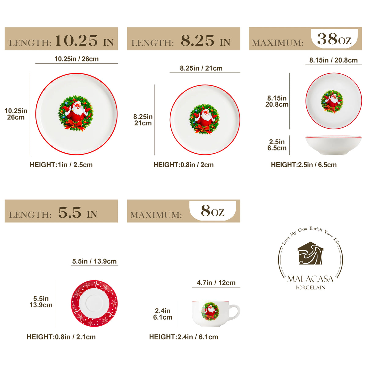 MALACASA Holiday Garland Porcelain Dinnerware