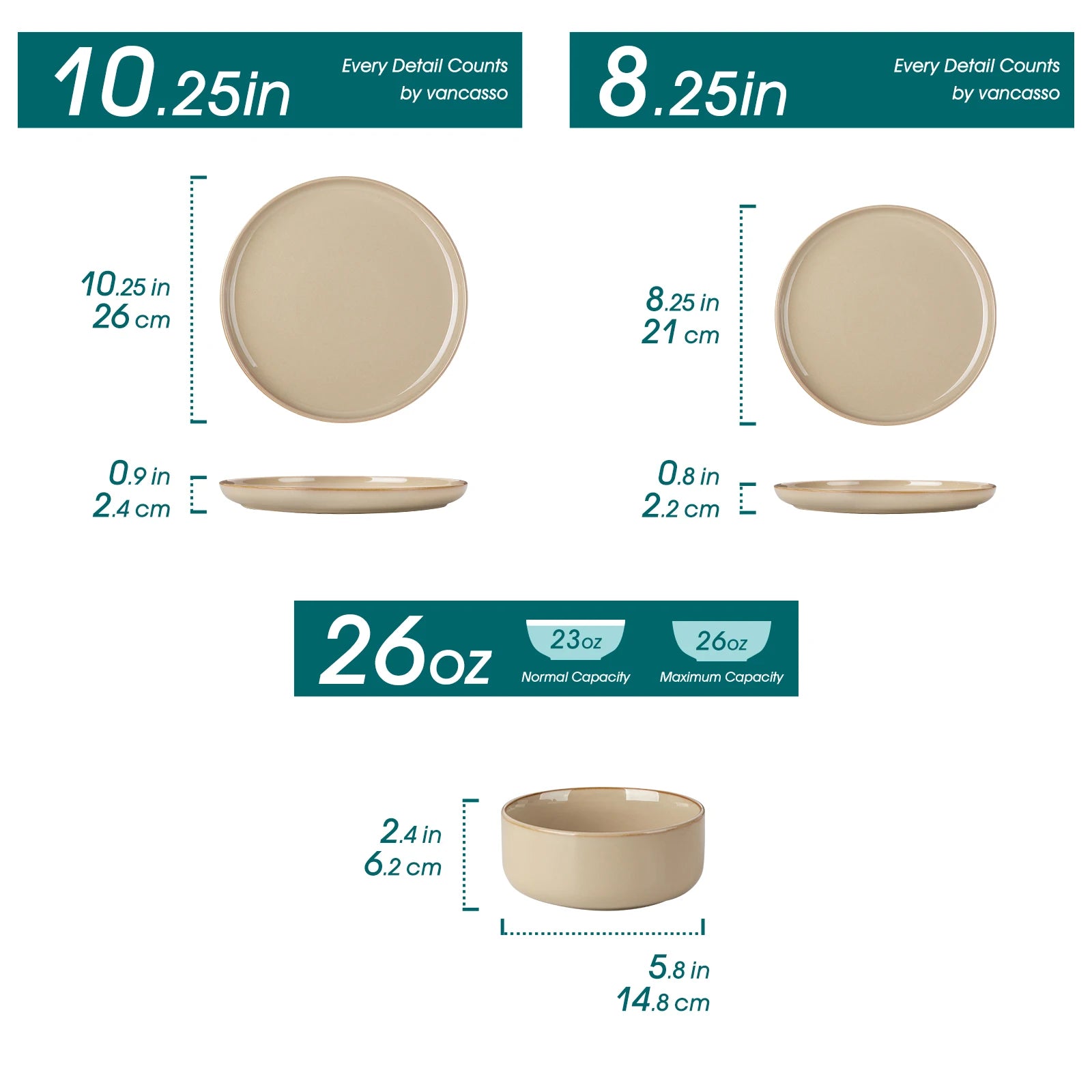 Vancasso PLAYA Series Reactive Glaze Stoneware Dinnerware Set – Light Brown, 12–36 Pieces