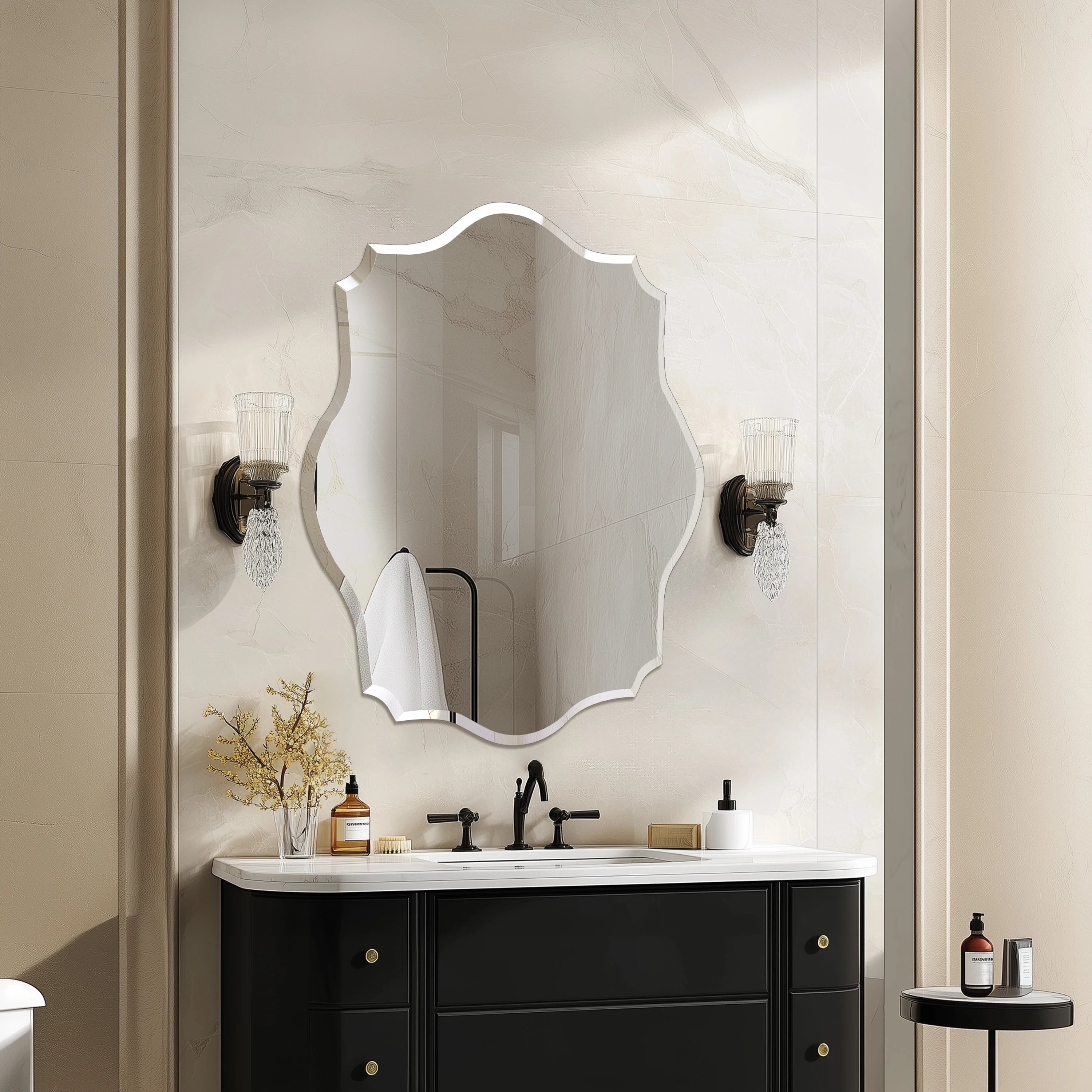Scalloped Frameless Beveled Wall Mirror
