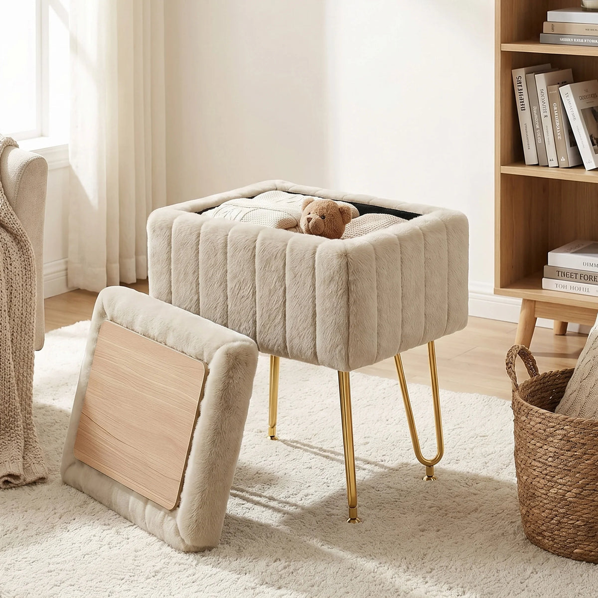 Ariaarc Faux-Fur Storage Ottoman
