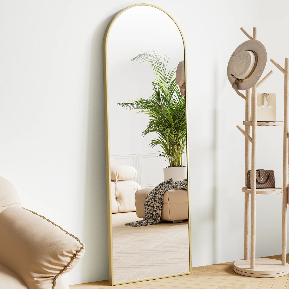 Sageecho arched Gold full-length floor mirror with folding stand