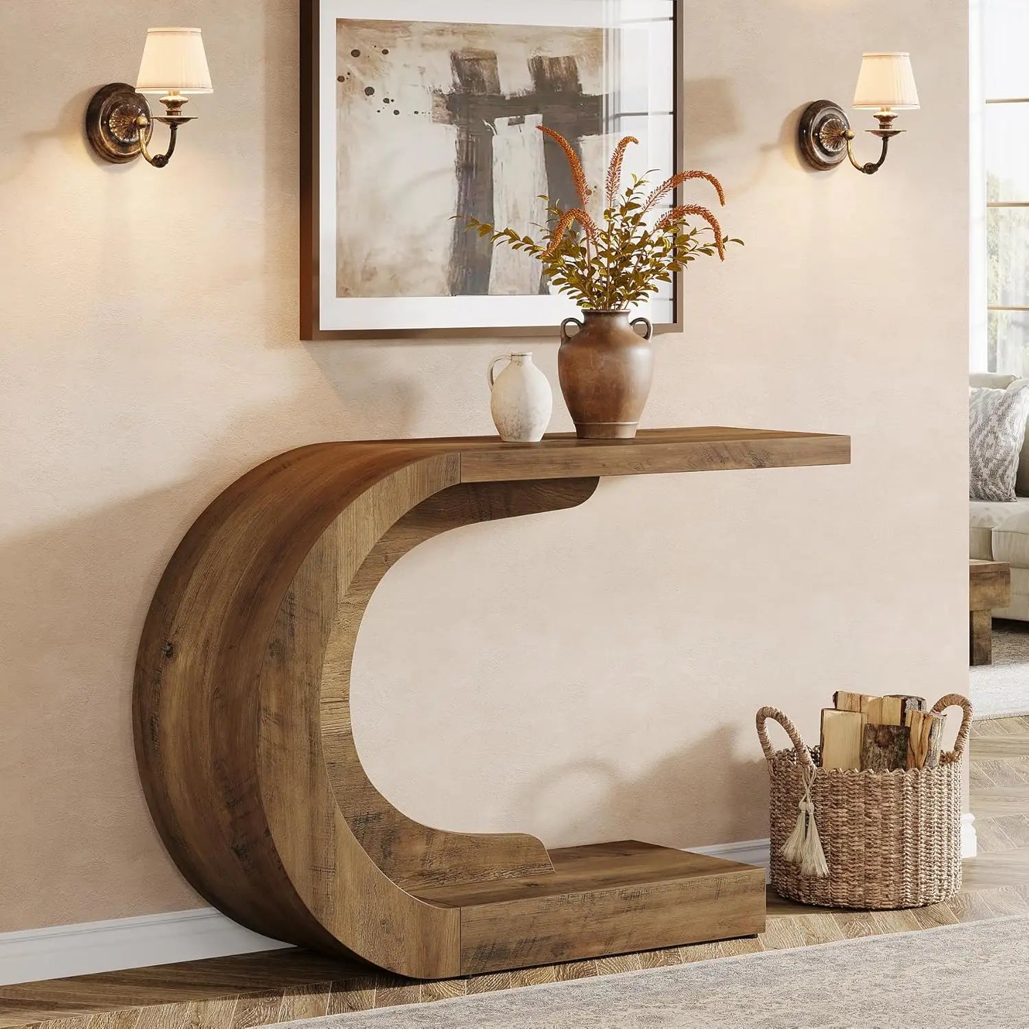 C-Shaped Rustic Console Table