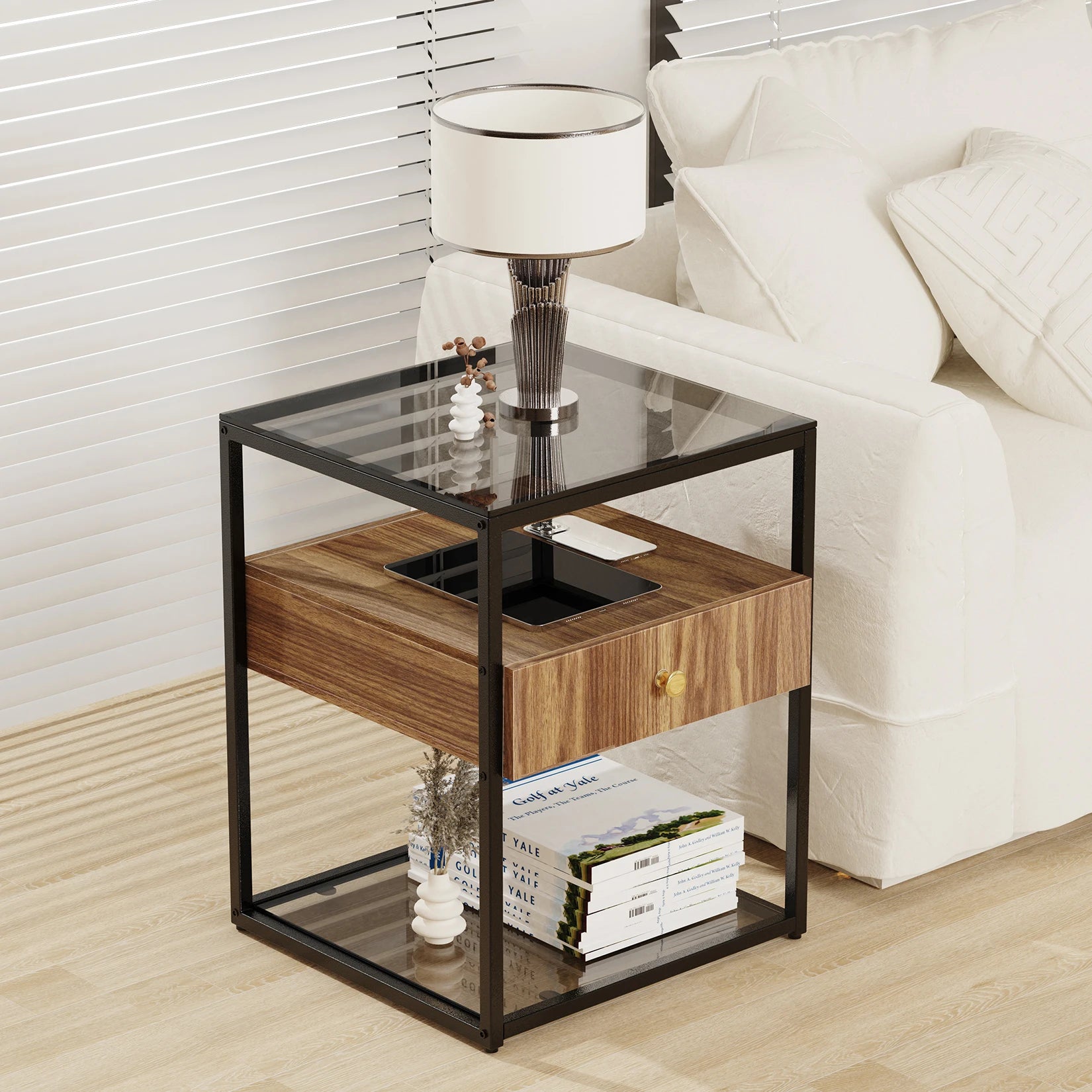Bronze Glass Frame Nightstand