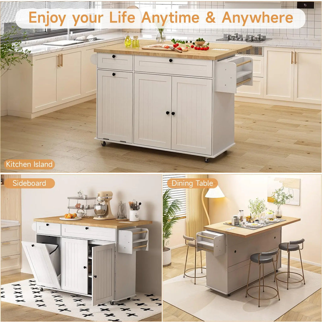Juniperhalo Rolling Kitchen Island with Power Outlet