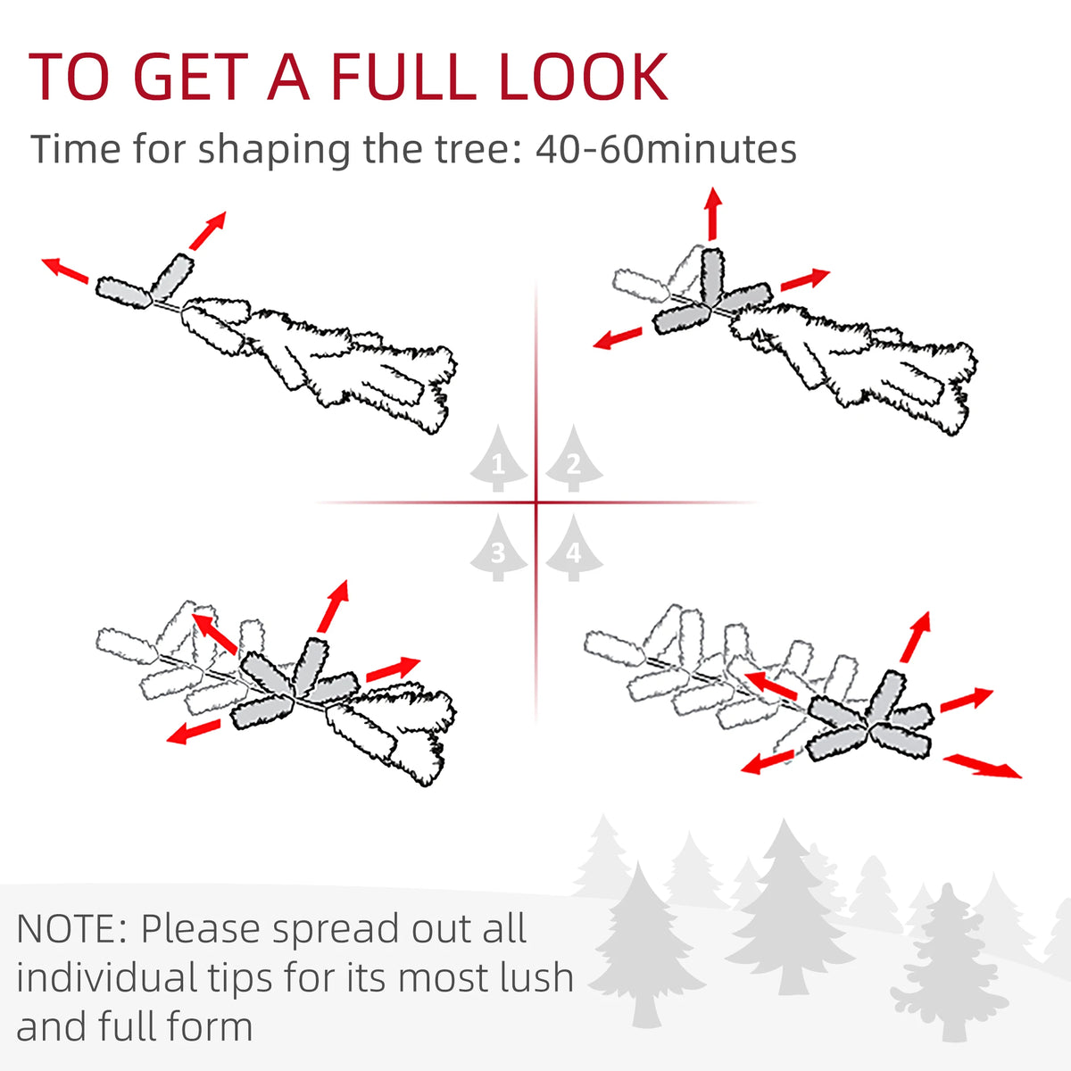 Mountainglow branch-shaping steps with a 40–60-minute shaping estimate