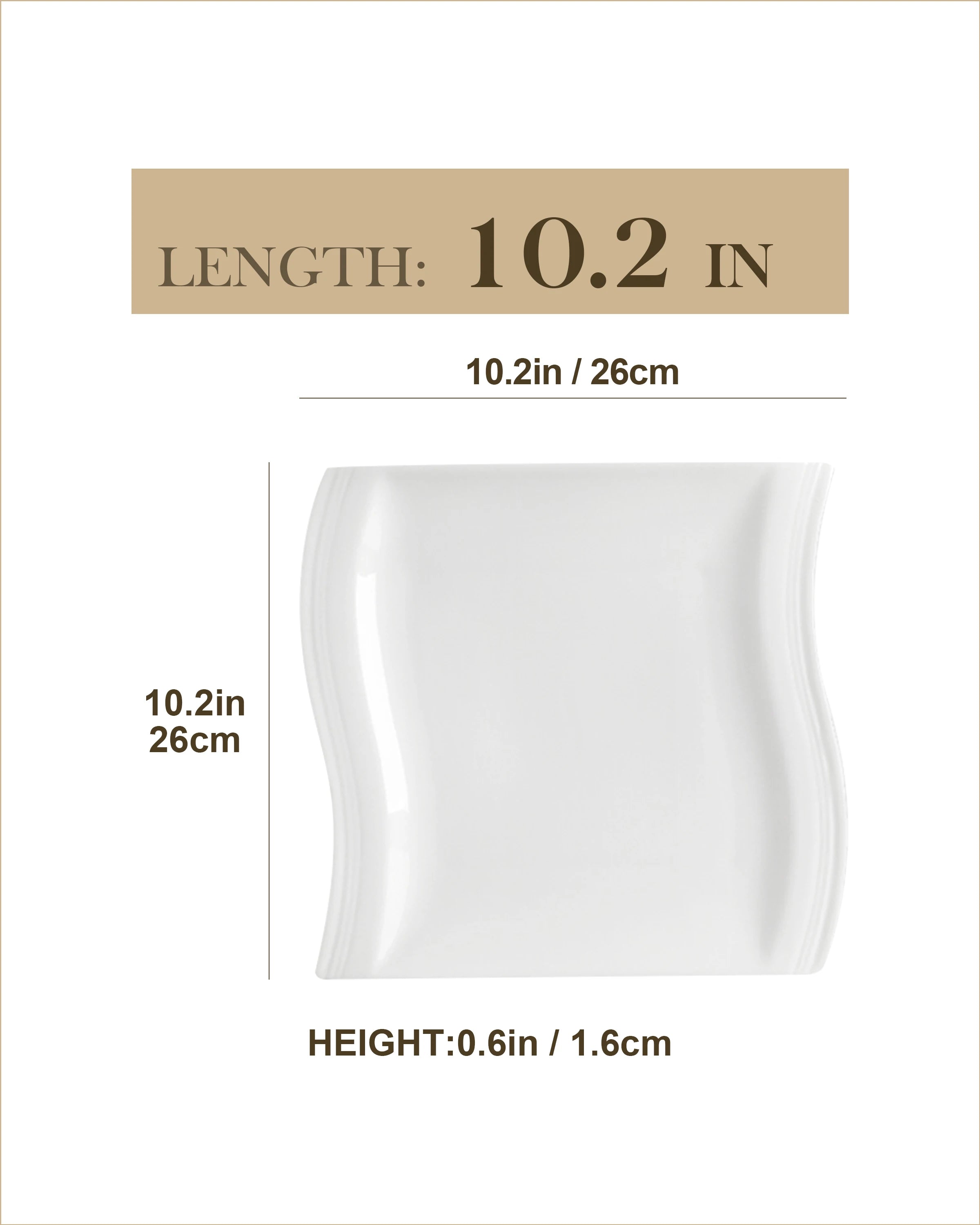White rectangular object with measurements on a beige background