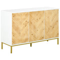 Zephyrlark sideboard with natural wood-look chevron doors, white cabinet surround and gold-tone legs