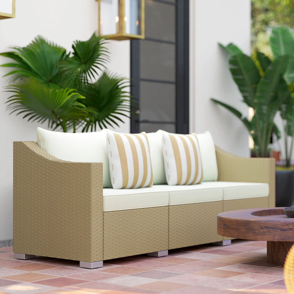 Dunewoven Three-Seat Wicker Sofa - Cream