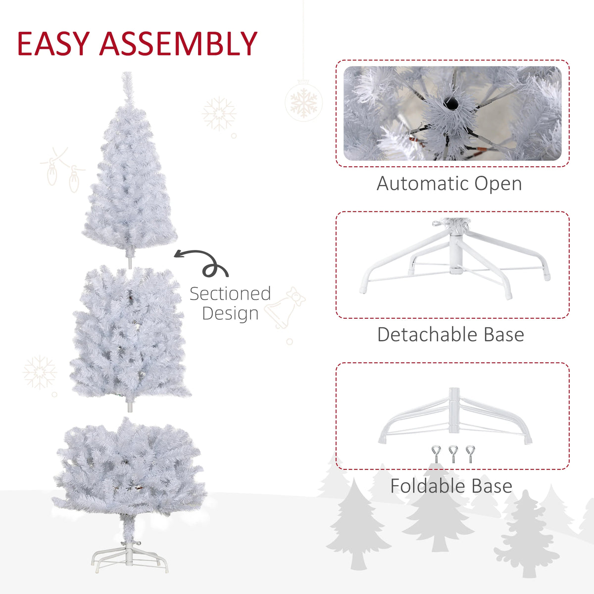 Eversnow sectional tree construction and folding-base details