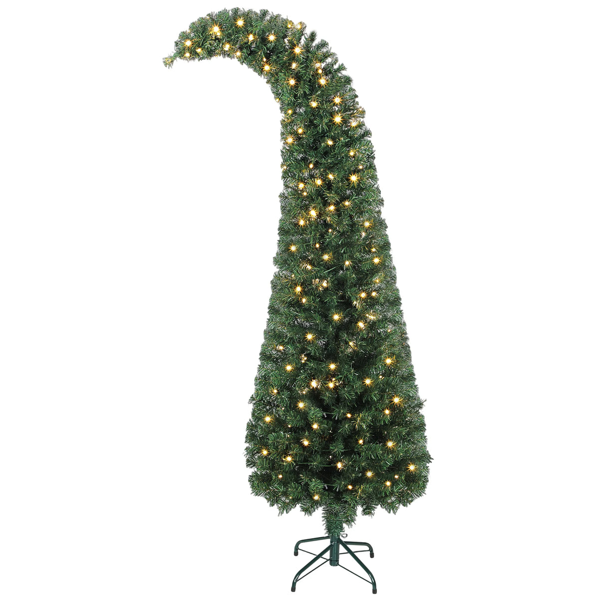 Whimsyglow 6-foot slim green pre-lit Christmas tree with bent top and warm white lights