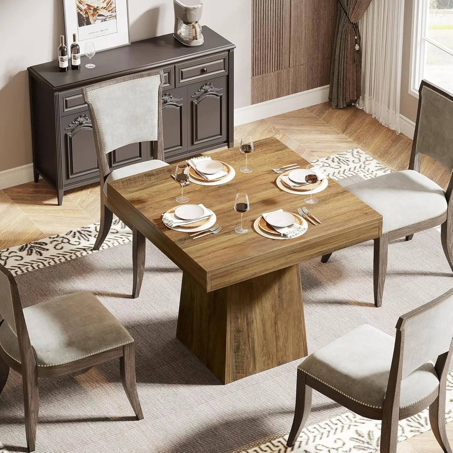 Square Dining Table with Pedestal Base