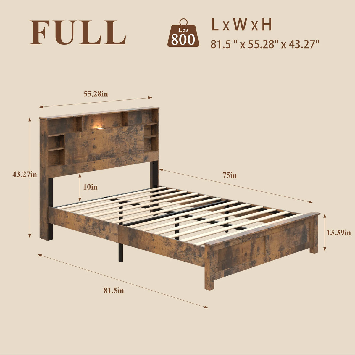 Merehaven Storage Platform Bed with LED Headboard