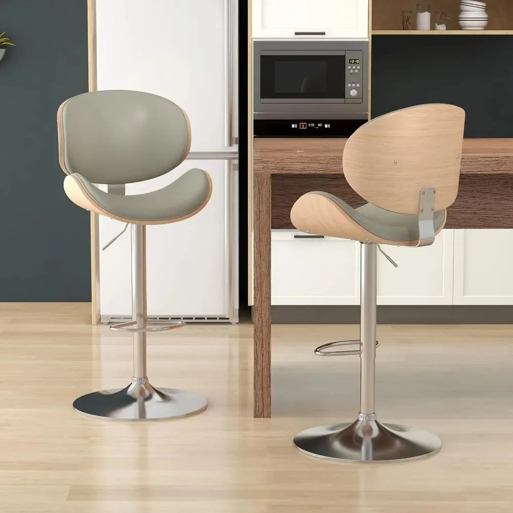 Front and rear views of Cressline stools showing padded seats, curved backs and forward-loop footrests