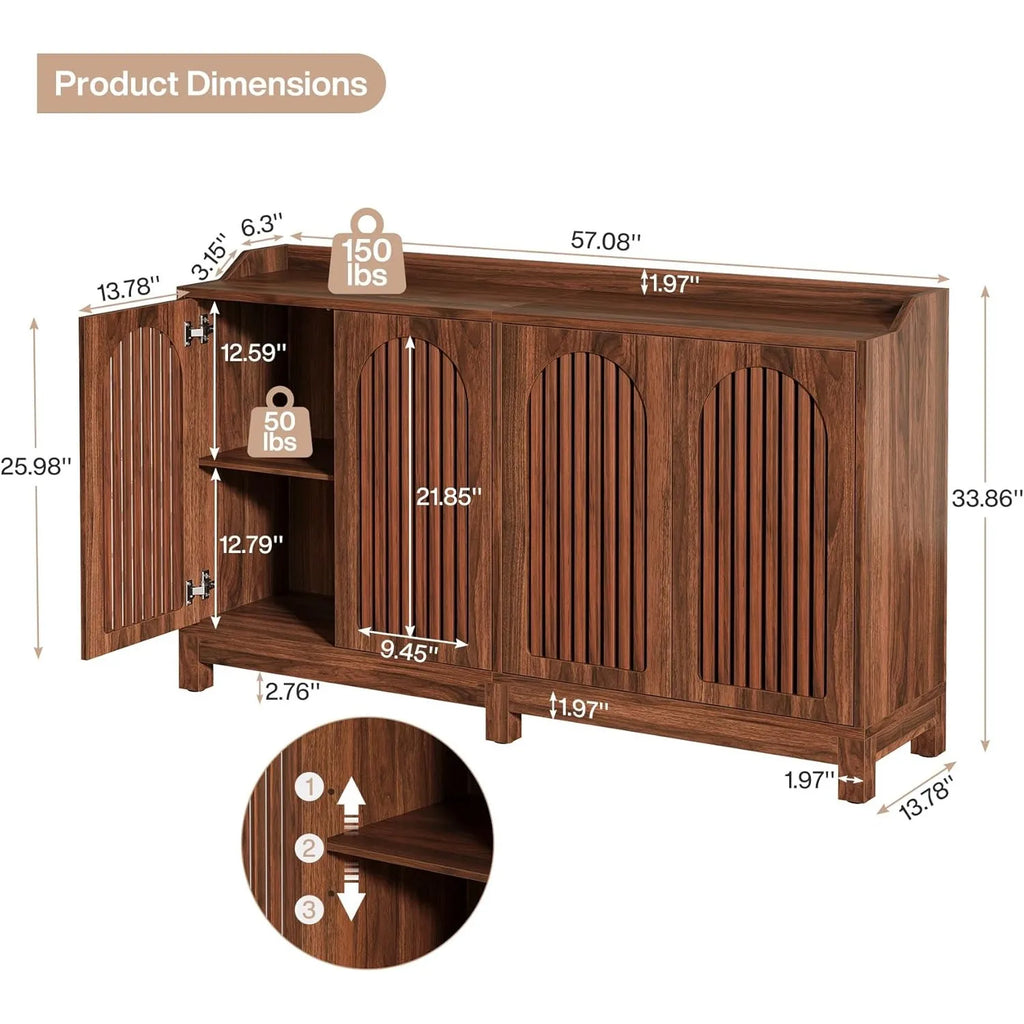Wooden cabinet with dimensions labeled on a white background
