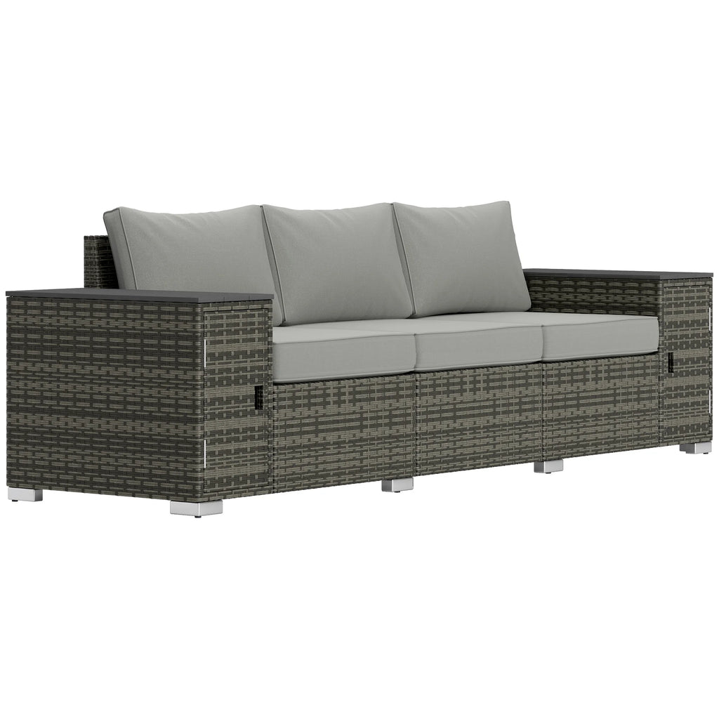 Sundew Storage-Arm Wicker Patio Sofa - Gray