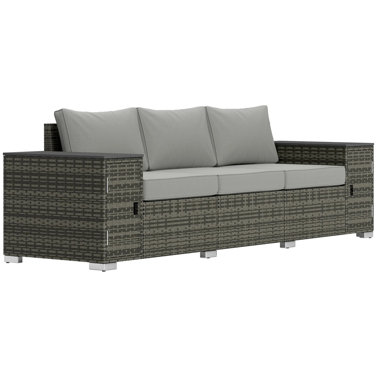 Sundew Storage-Arm Wicker Patio Sofa - Gray