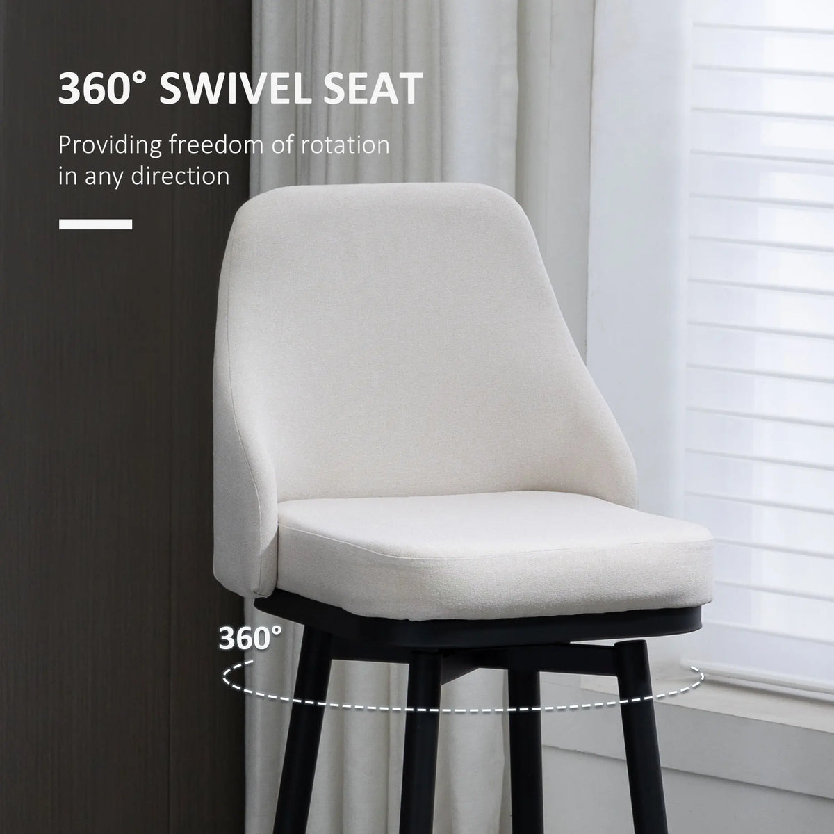 Tansmere upholstered seat graphic illustrating 360-degree swivel