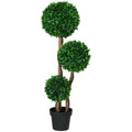 Rhymecharm artificial three-ball boxwood-style topiary in a black nursery pot