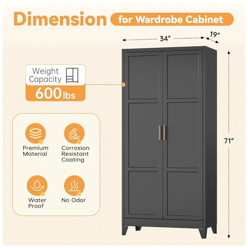Harvelle metal wardrobe original 34 by 19 by 71 inch dimensions