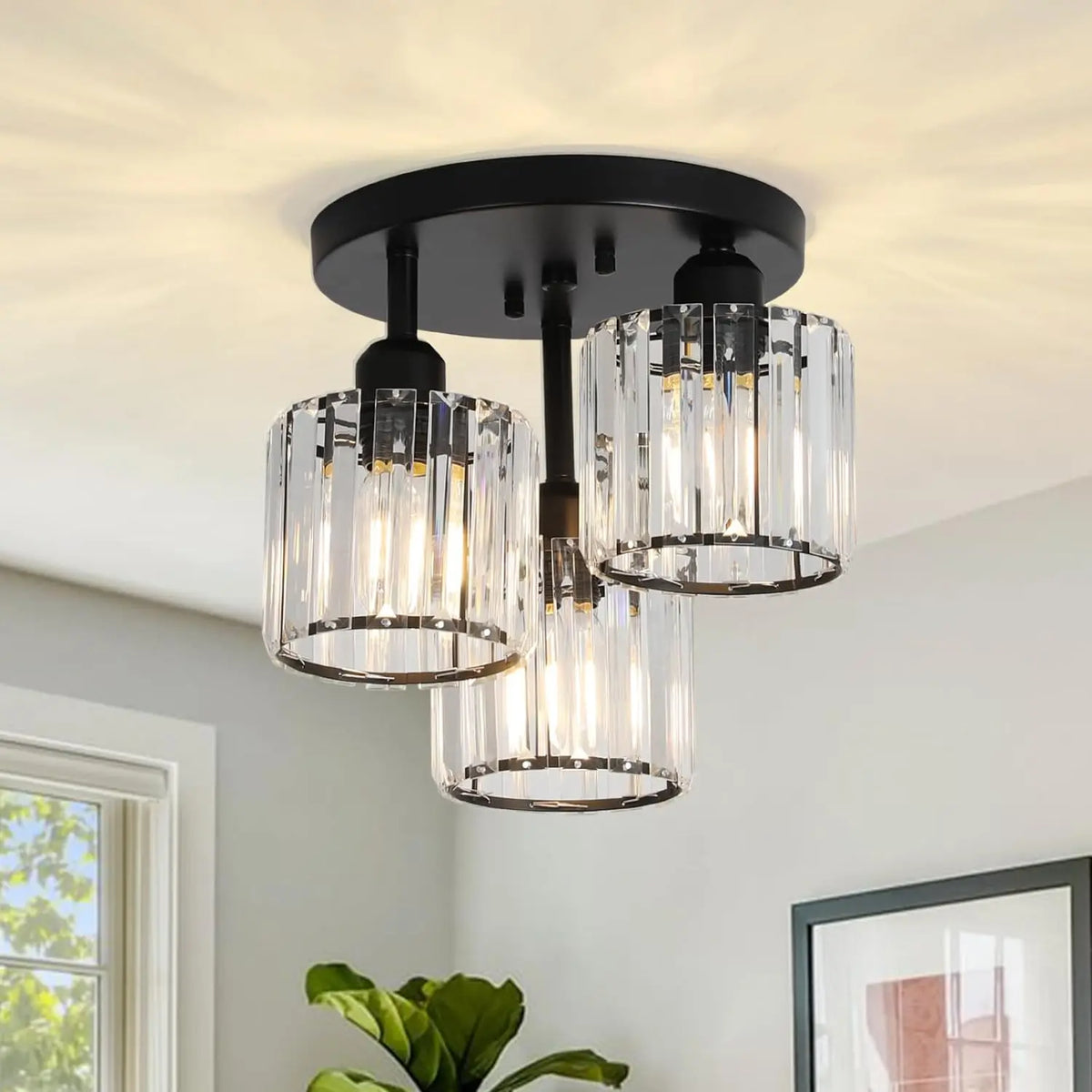 Aureglass Three-Light Crystal Ceiling Fixture