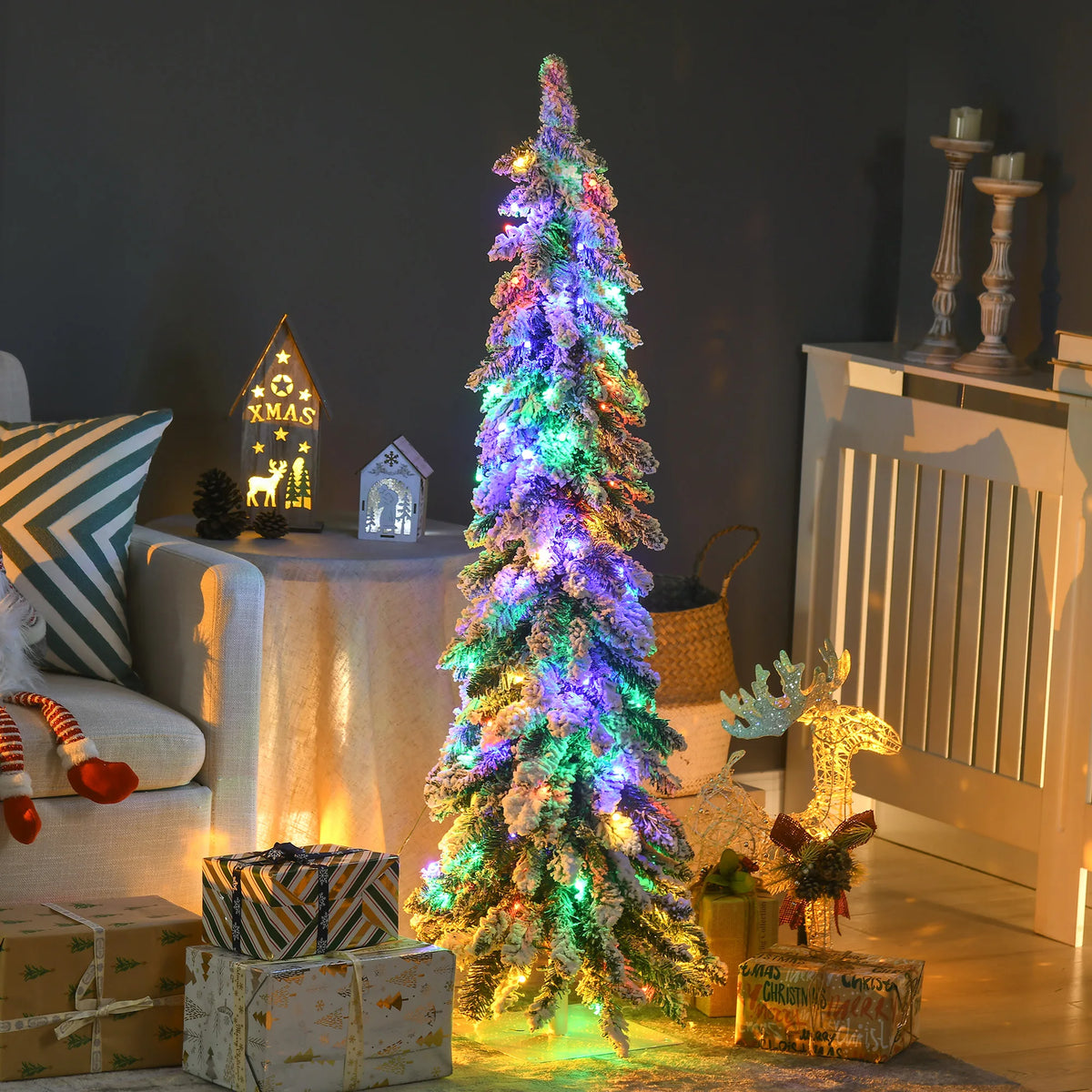 Frostbeam dual-color pencil Christmas tree displayed indoors