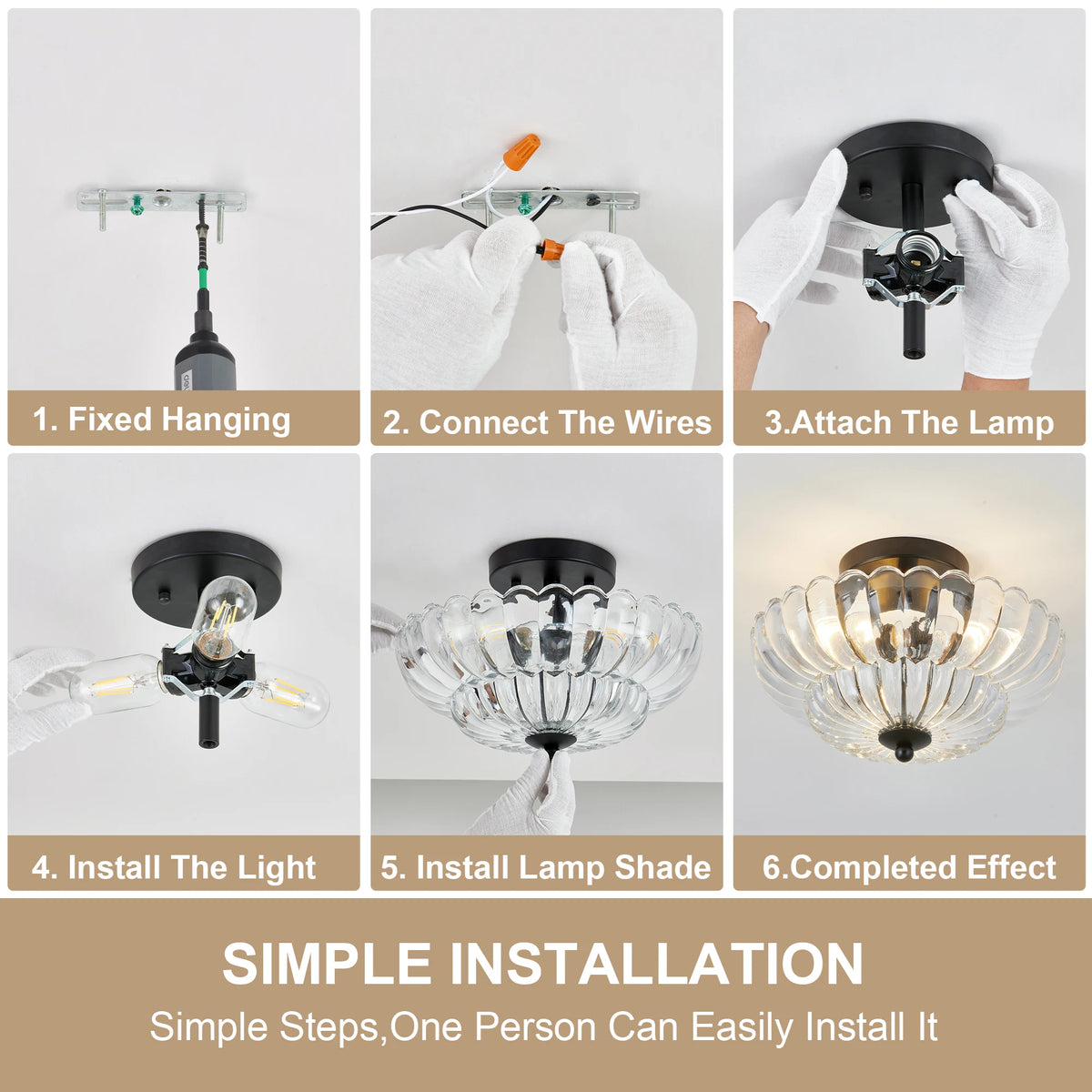 Rivenhall Clear Glass Ceiling Light, Black