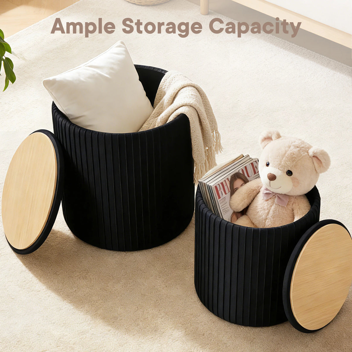Rainline Round Storage Ottoman Set of 2