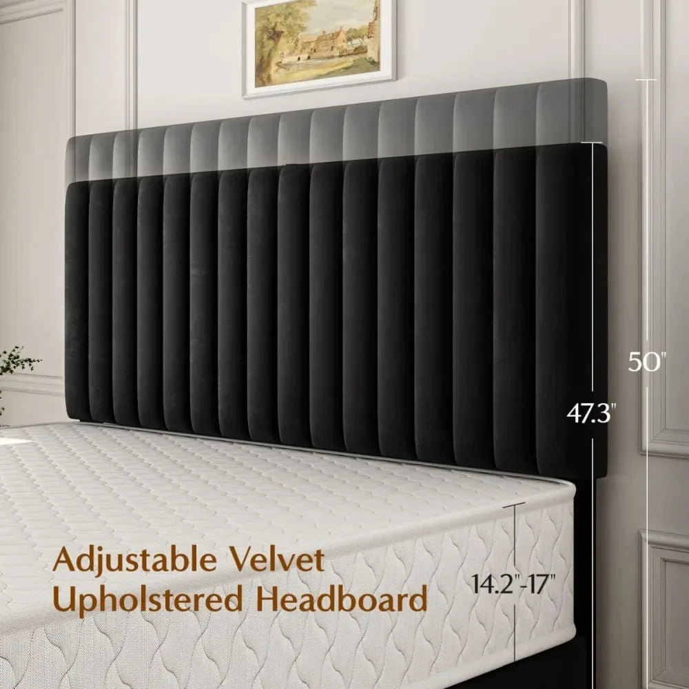 Veltrenne velvet headboard adjusted for different mattress thicknesses