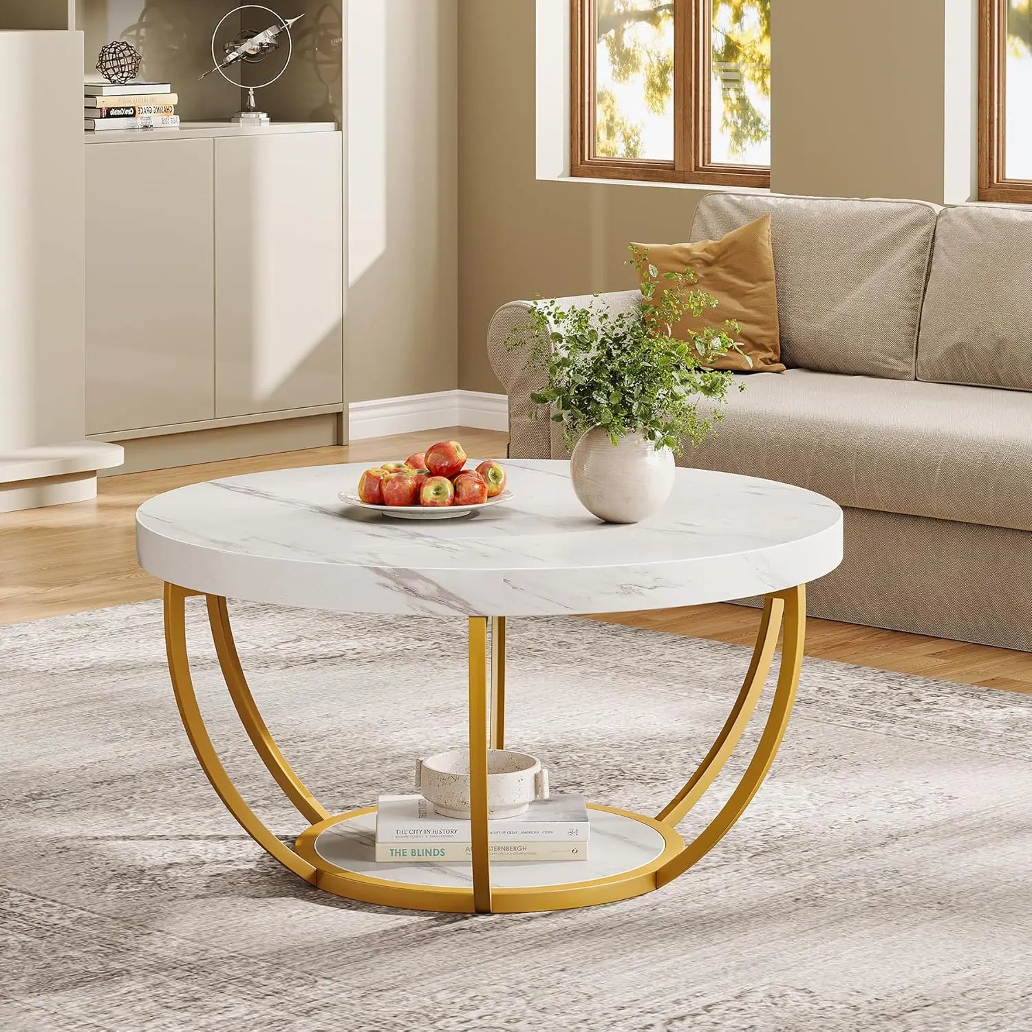 Harper Round Coffee Table with Storage Shelf