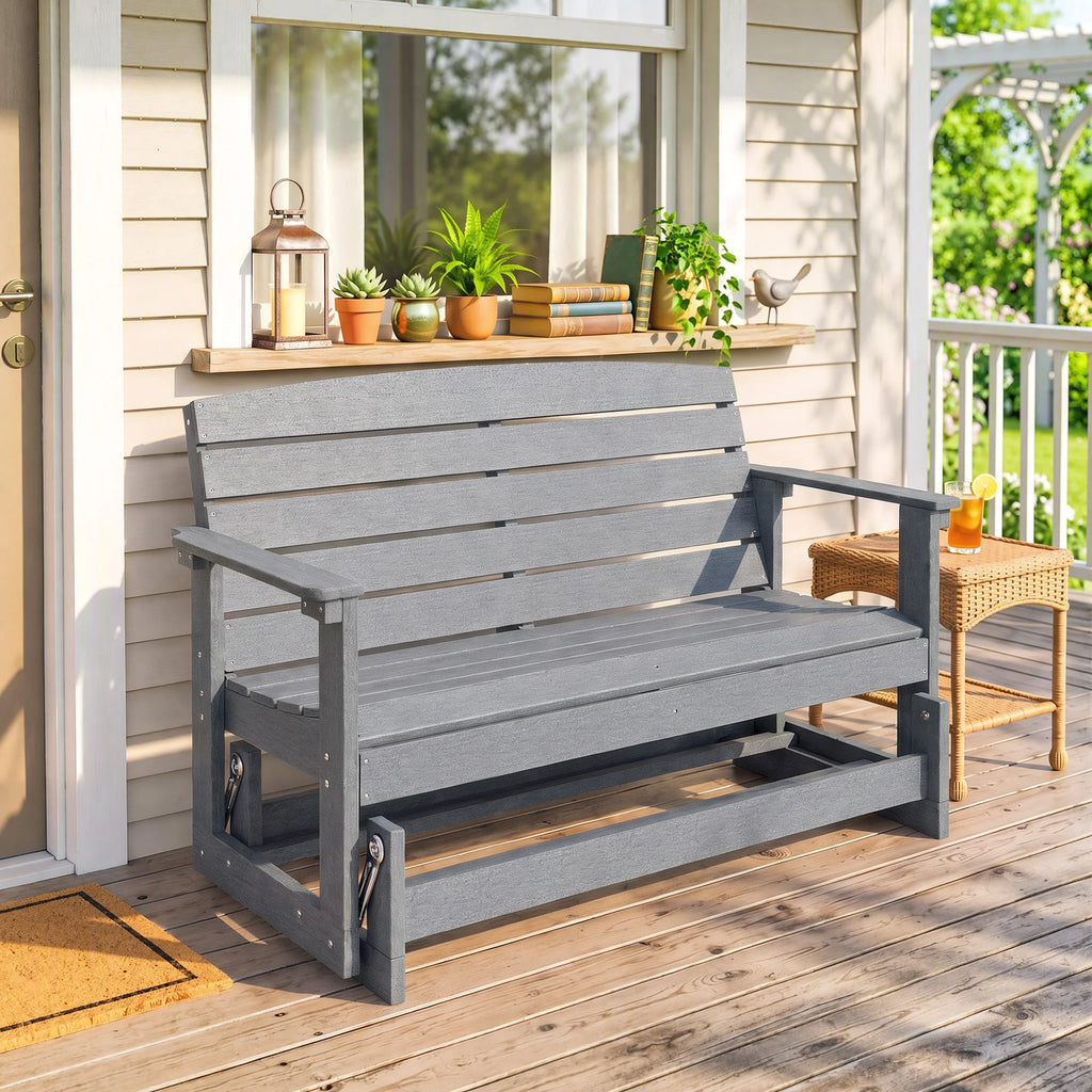 Willowmere HDPE Patio Glider Bench – Light Gray
