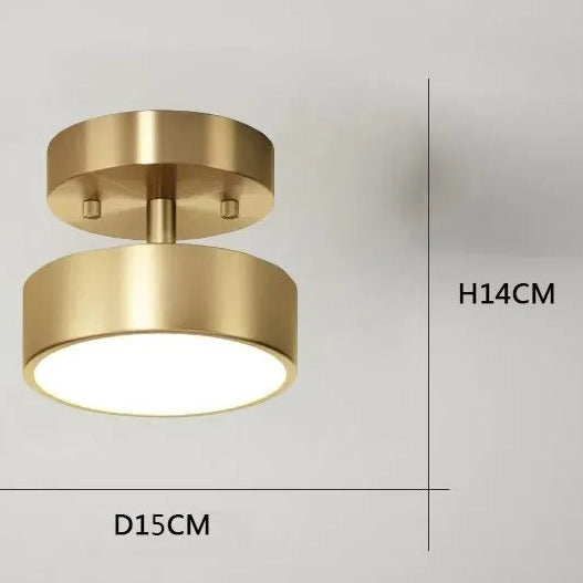 Gold ceiling light fixture with dimensions and specifications on a gray background