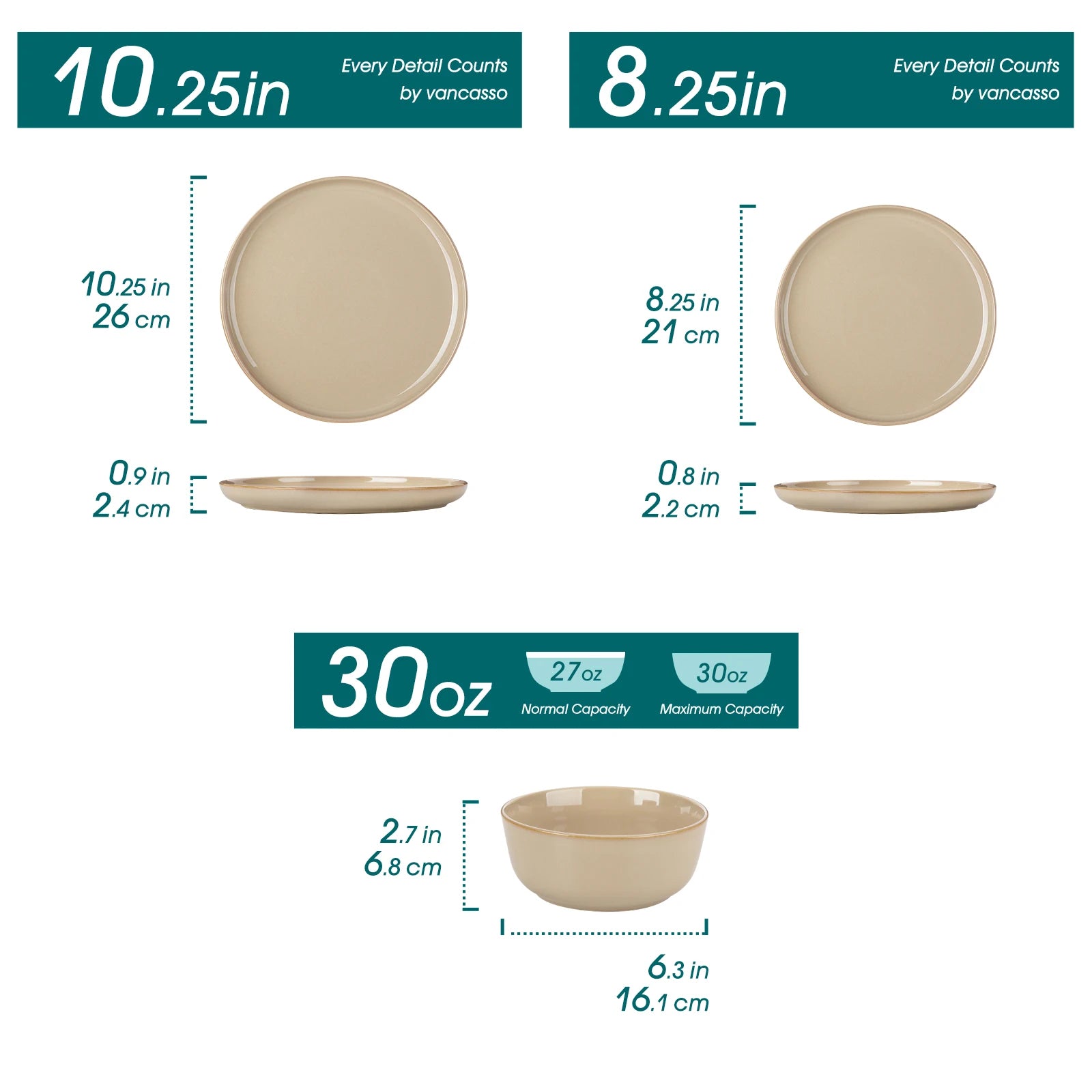 Vancasso PLAYA Series Reactive Glaze Stoneware Dinnerware Set – Light Brown, 12–36 Pieces