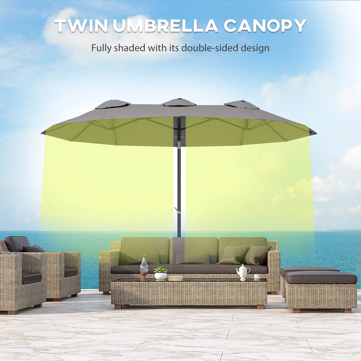 Oakscar Double Patio Umbrella, Gray