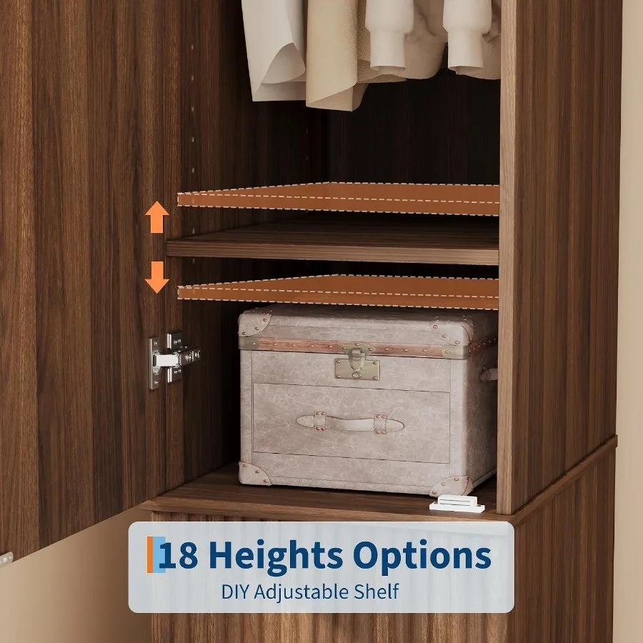 Close-up of an adjustable wardrobe shelf with alternate positions marked above and below it.