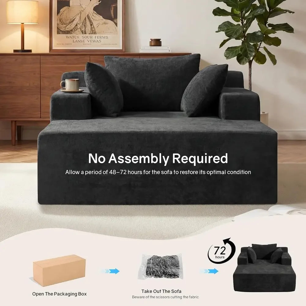 Velisette unpacking guide showing no assembly and a 48-to-72-hour recovery period